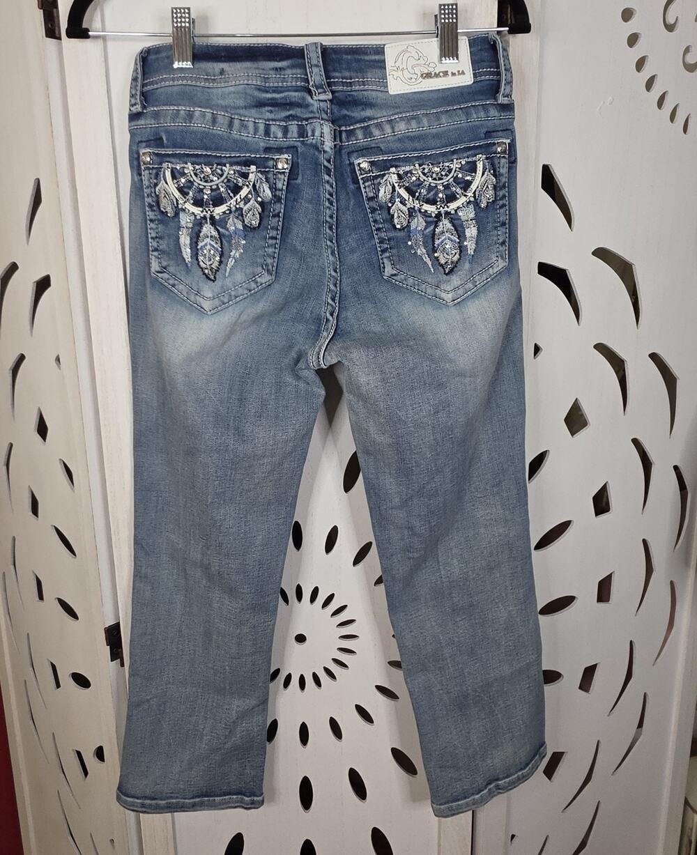 Grace In LA Jeans Distressed Bling Capris Size 25